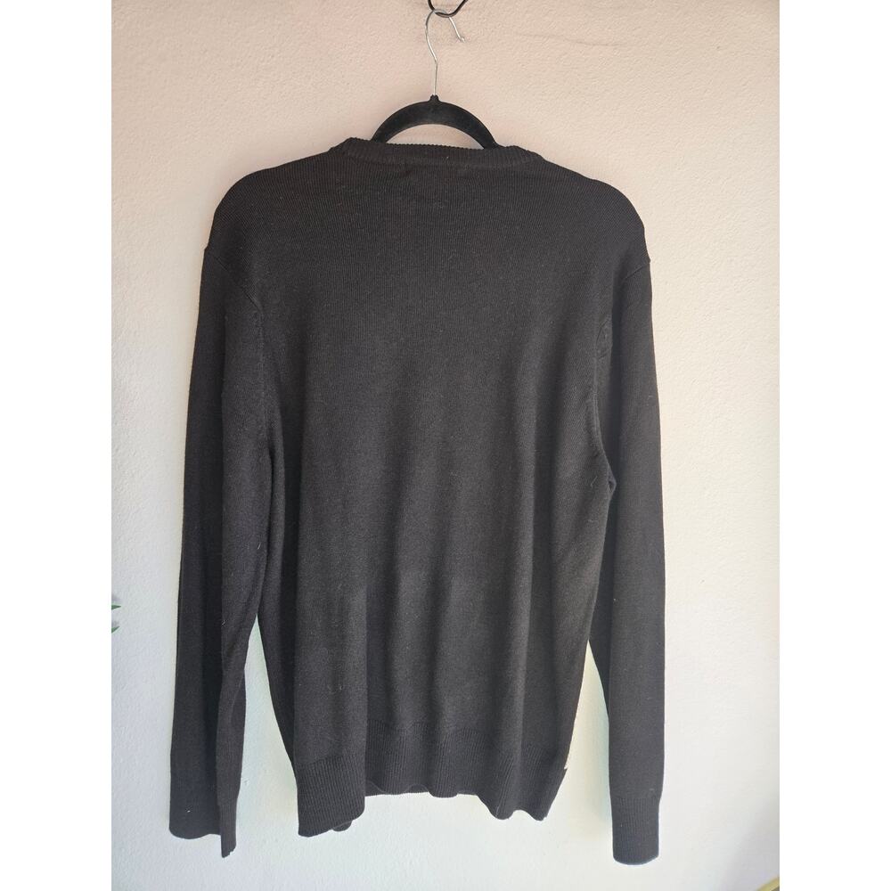 Geoffrey Beene Vintage 90s Patchwork Cable Knit Grandpa Sweater Black Grey Large - Picture 4 of 6